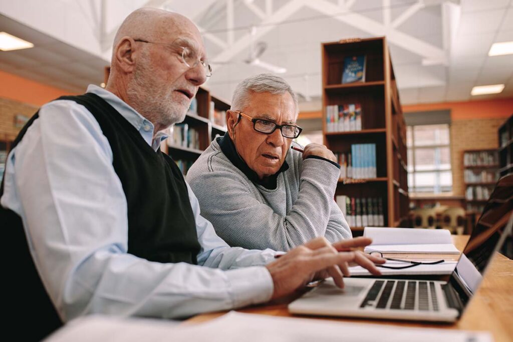 Two seniors enjoy education opportunities in senior living