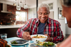 Man enjoying nutrition and dining options in senior living